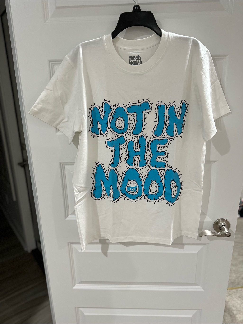Mood Swings ‘Not In The Mood' White Short-Sleeve Graphic Tee - Blue Print,Size L